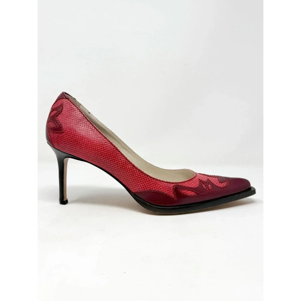 Vintage Dior Galliano‎ Red Leather Pumps Y2K Pointed Toe Heels 37.5
